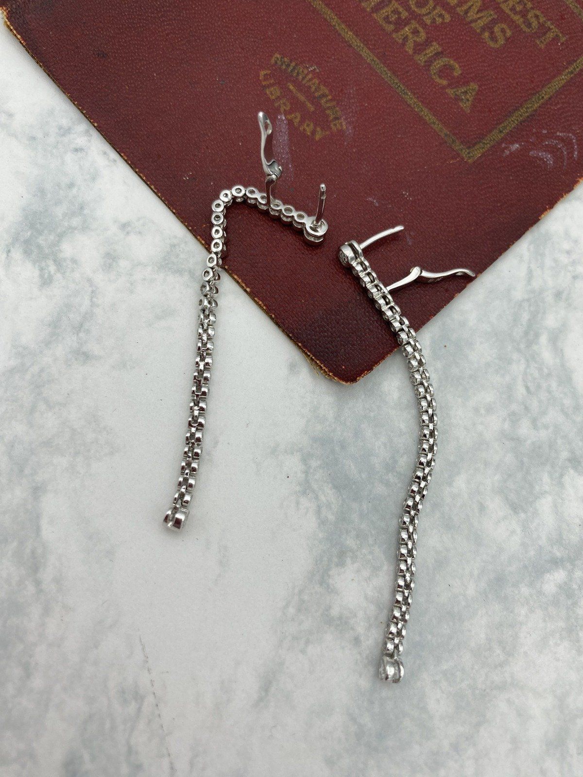 Modernist 18k White Gold Bezel Set Diamond Articulated Linear Drop Earrings 7
