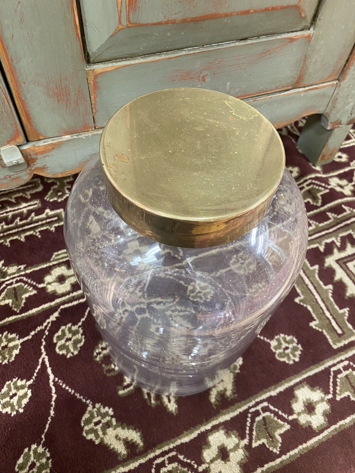 Vintage Imported Glass Candy Apothecary Jar + Brass Lid 4