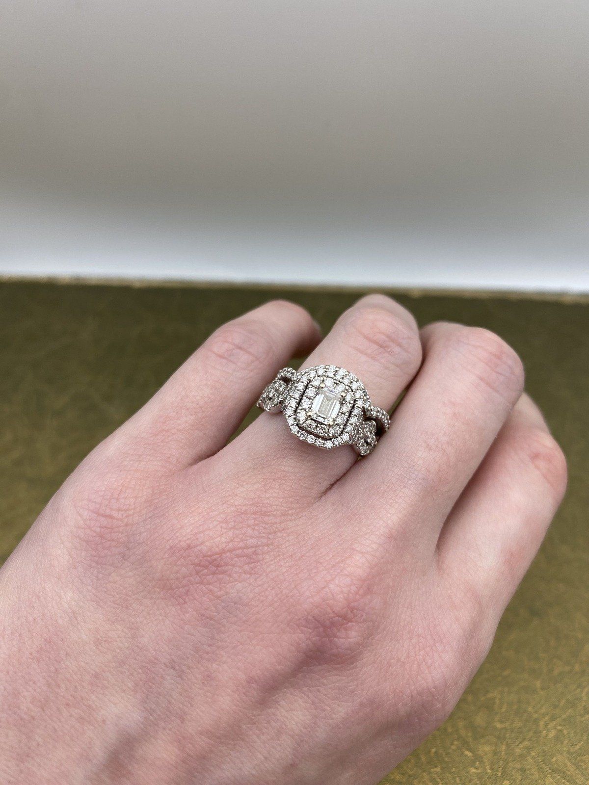 14k White Gold .58ct Center Emerald Cut Diamond Bridal Set #2201 6