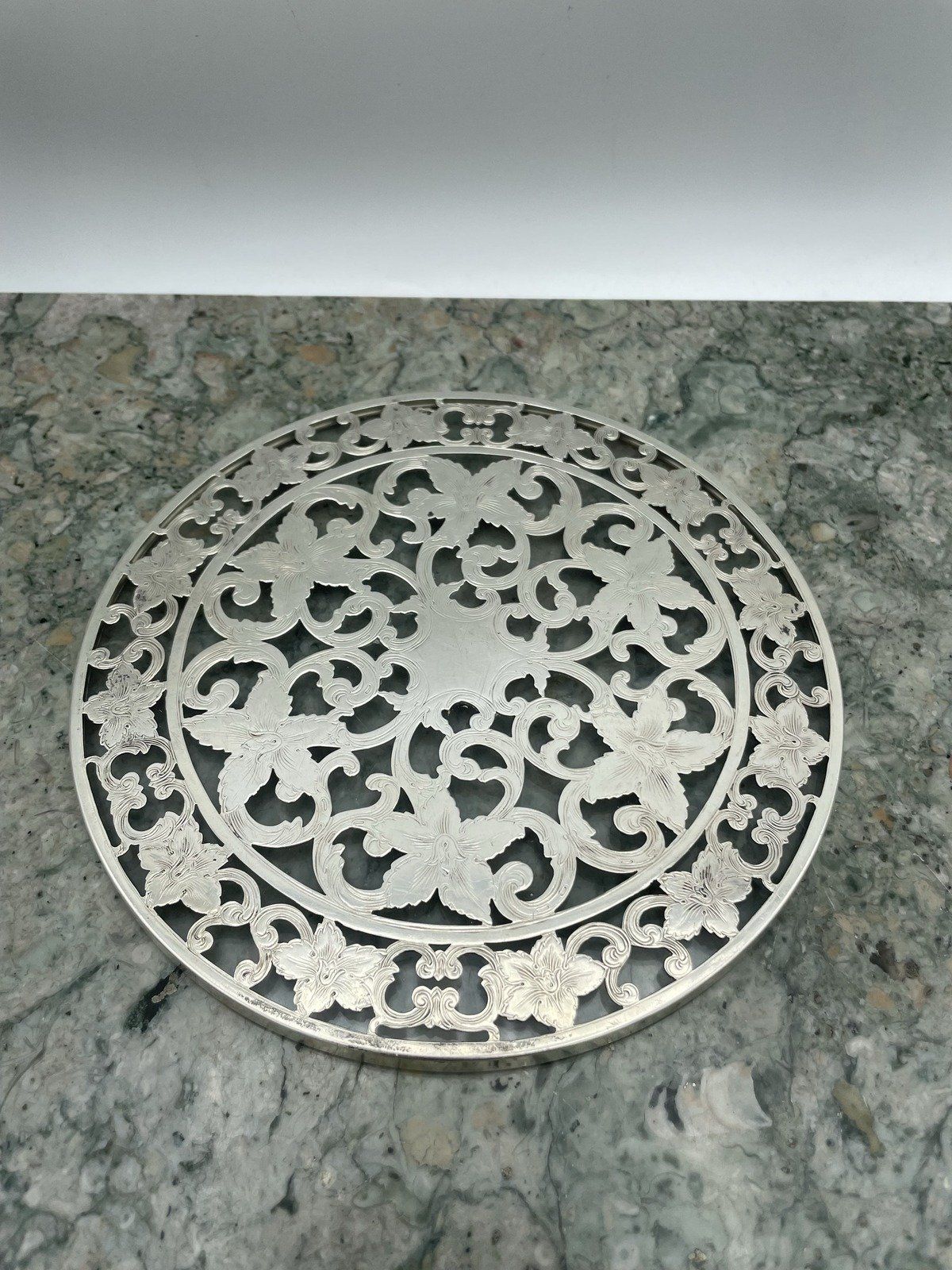 Reticulated Sterling Silver Etched + Glass Hot Plate Trivet