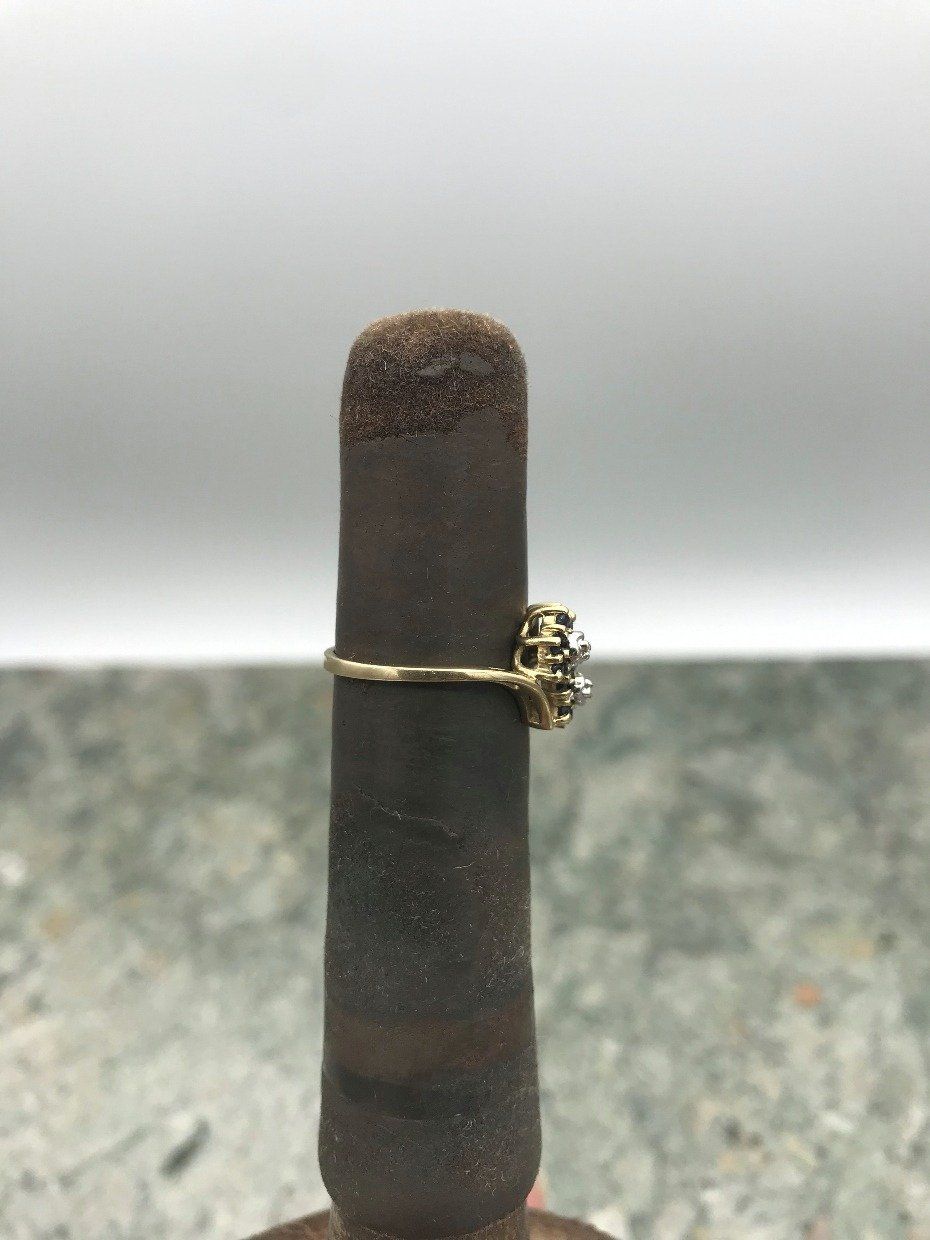10k Sapphire Flower Diamond Rosette Bypass Ring 2