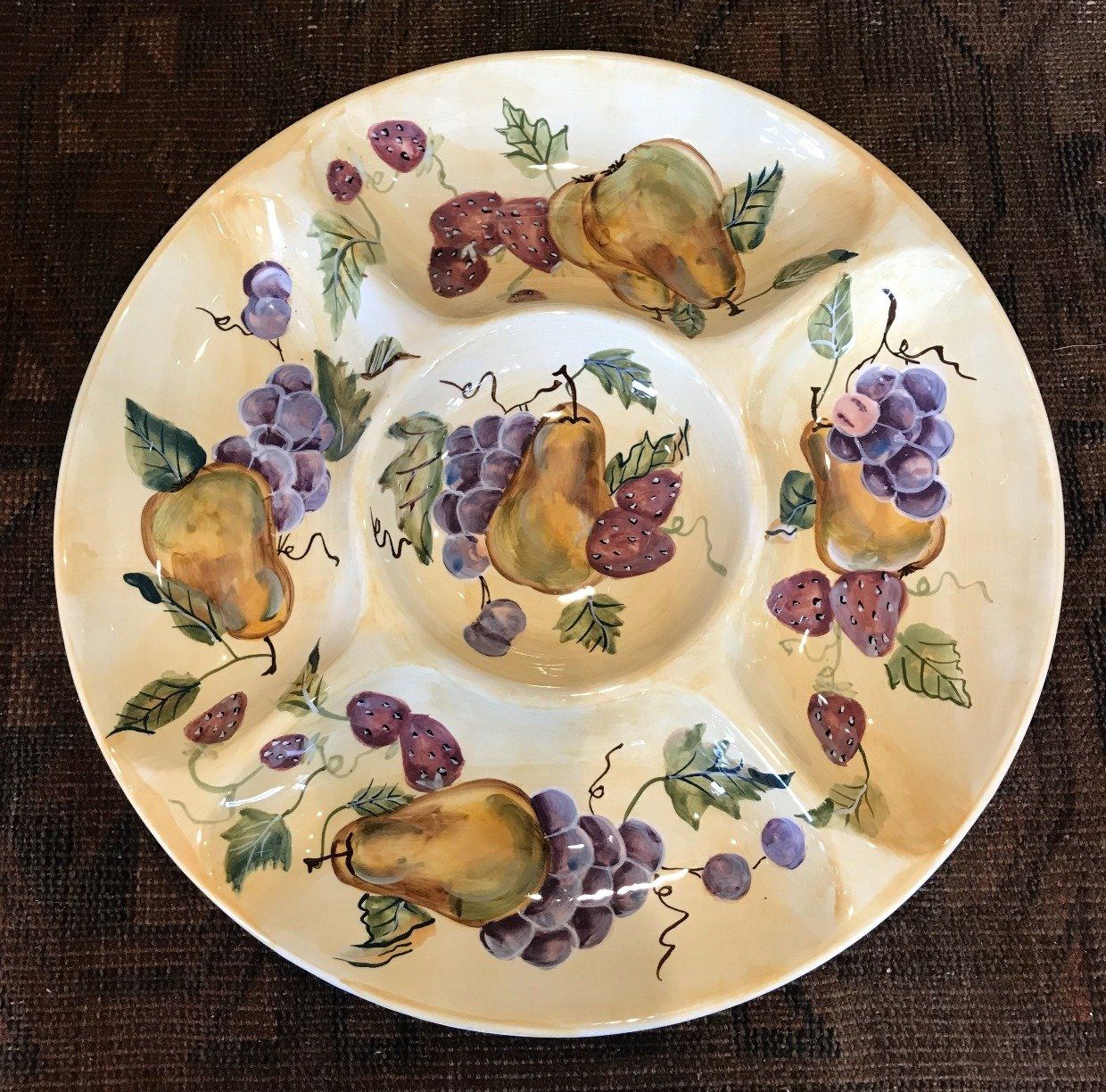 Large Porcelain Chip or Veg Tray & Dip - Hand Painted