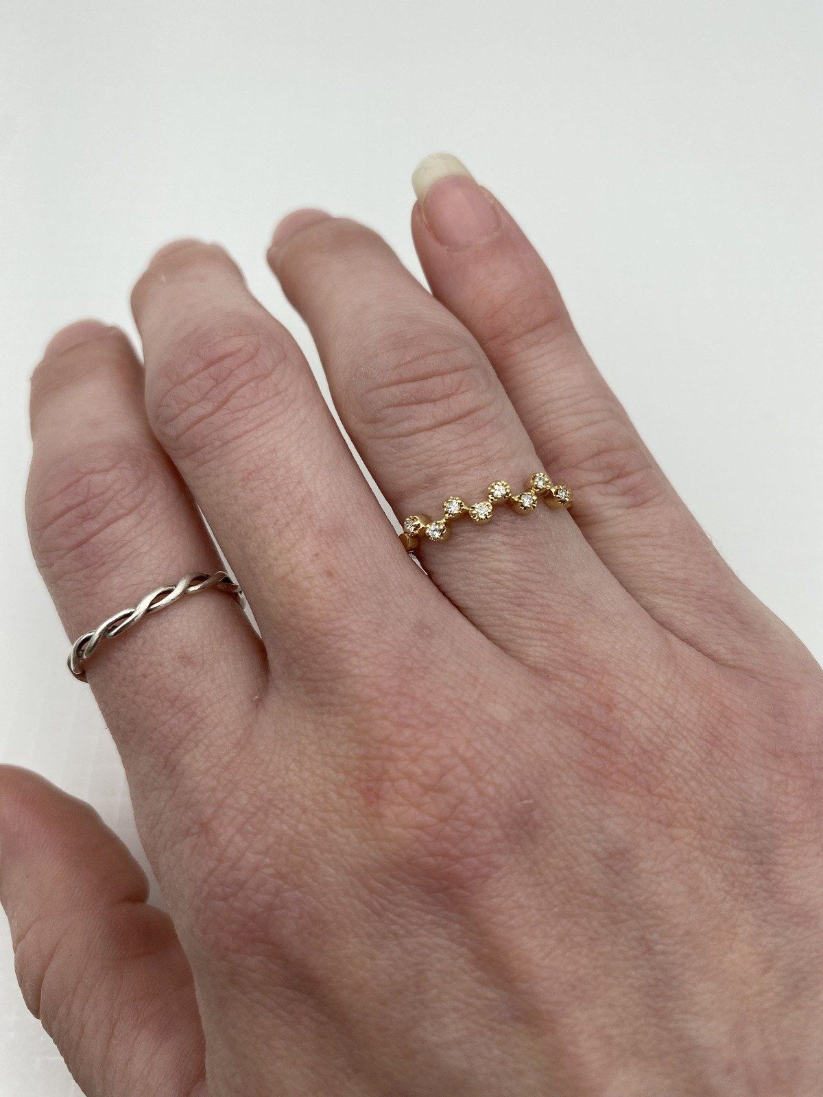 Adorable 10k Gold Chevron Pave Diamond Stackable/Engagement Ring Band 9