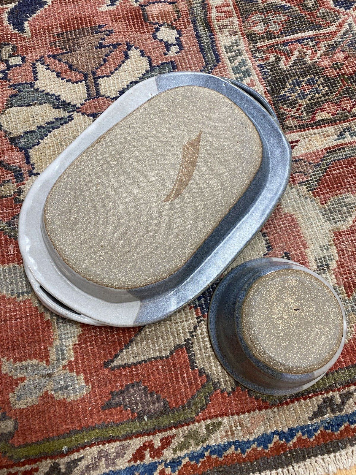 2pc Matching Pottery Server Appetizer Tray + Bowl 3