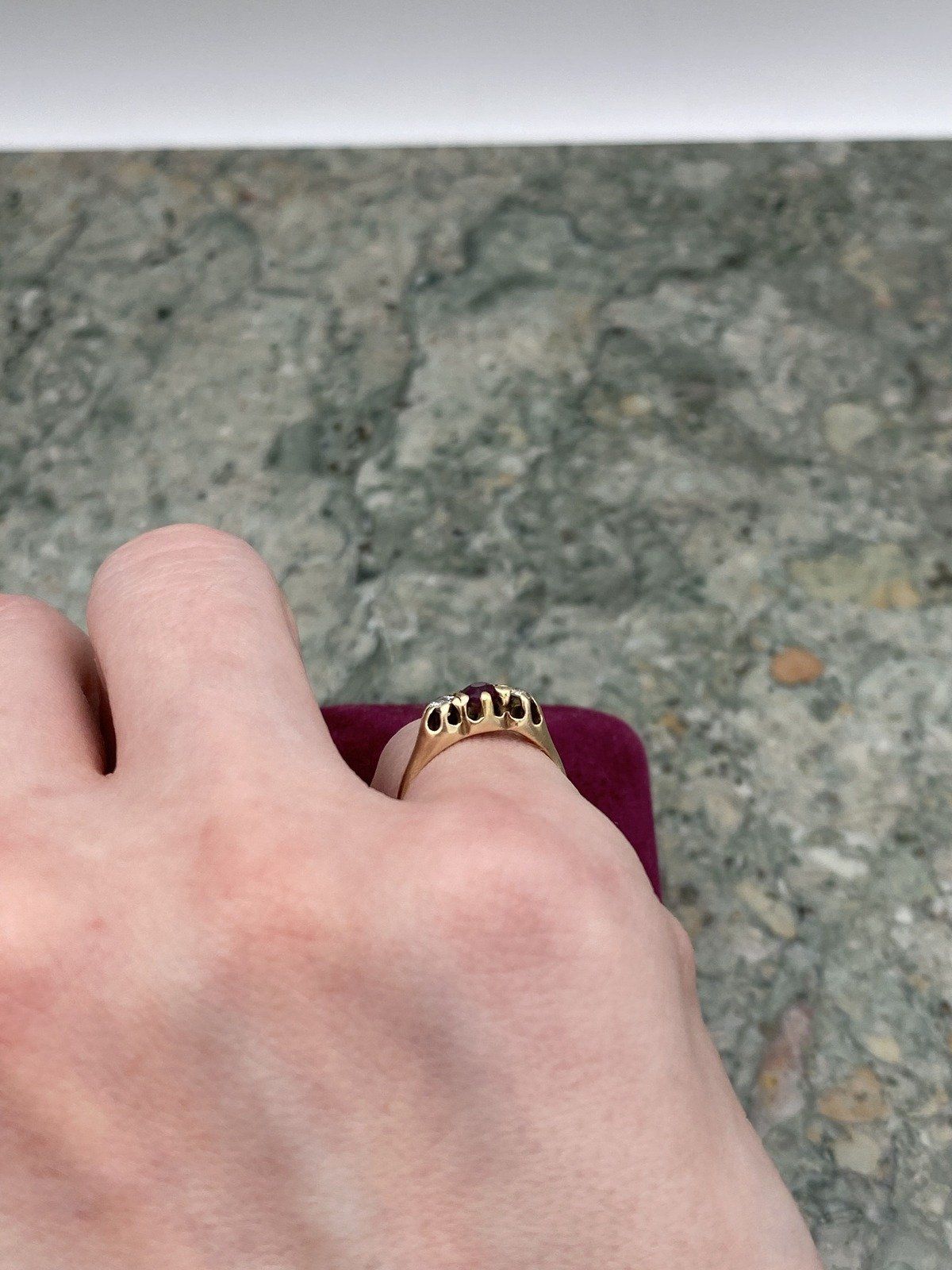 Very Old + Very Small Antique 18k Gold Ruby + Diamond Pinky Promise Ring 4
