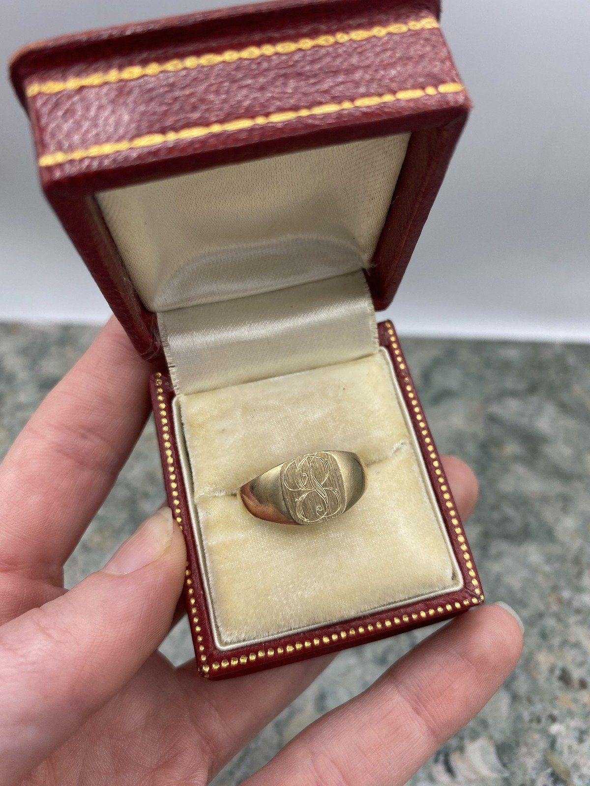 Antique 10k Gold Old Script B Signet Ring 3