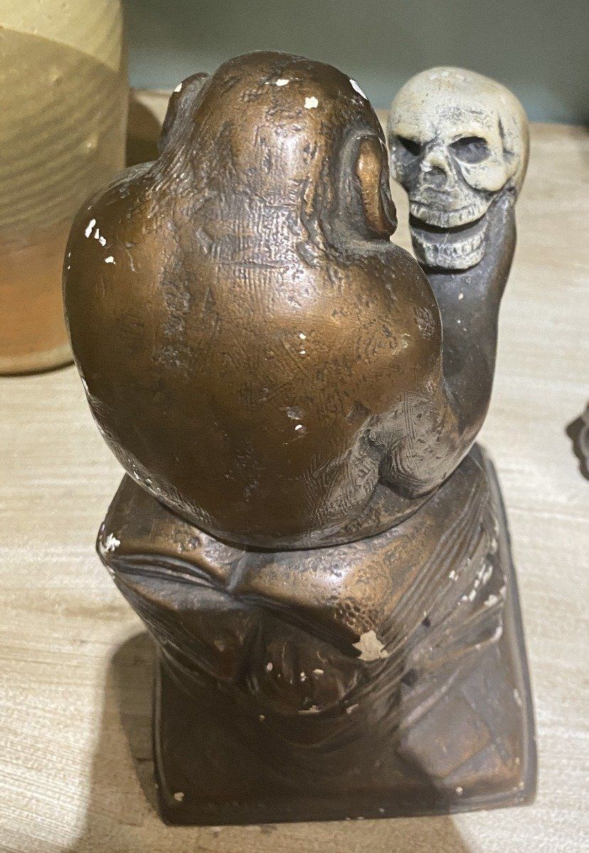 Darwin Ape Figure Holding Skull Thinker Bronze Finish Austin Prod 1962 3