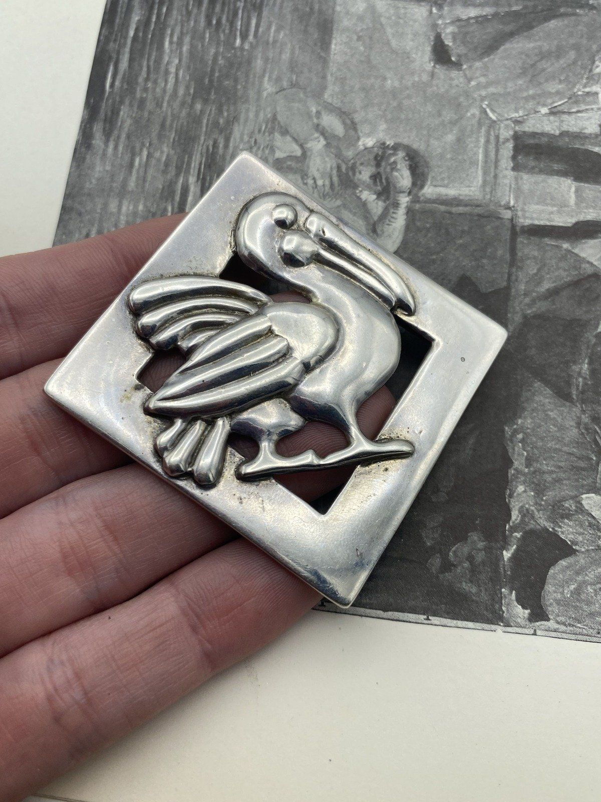 Vintage MS Craftsman Guild Artist Gayle Clark Sterling Silver Pelican Duo Pendant/Brooch + Earrings *SET* 3