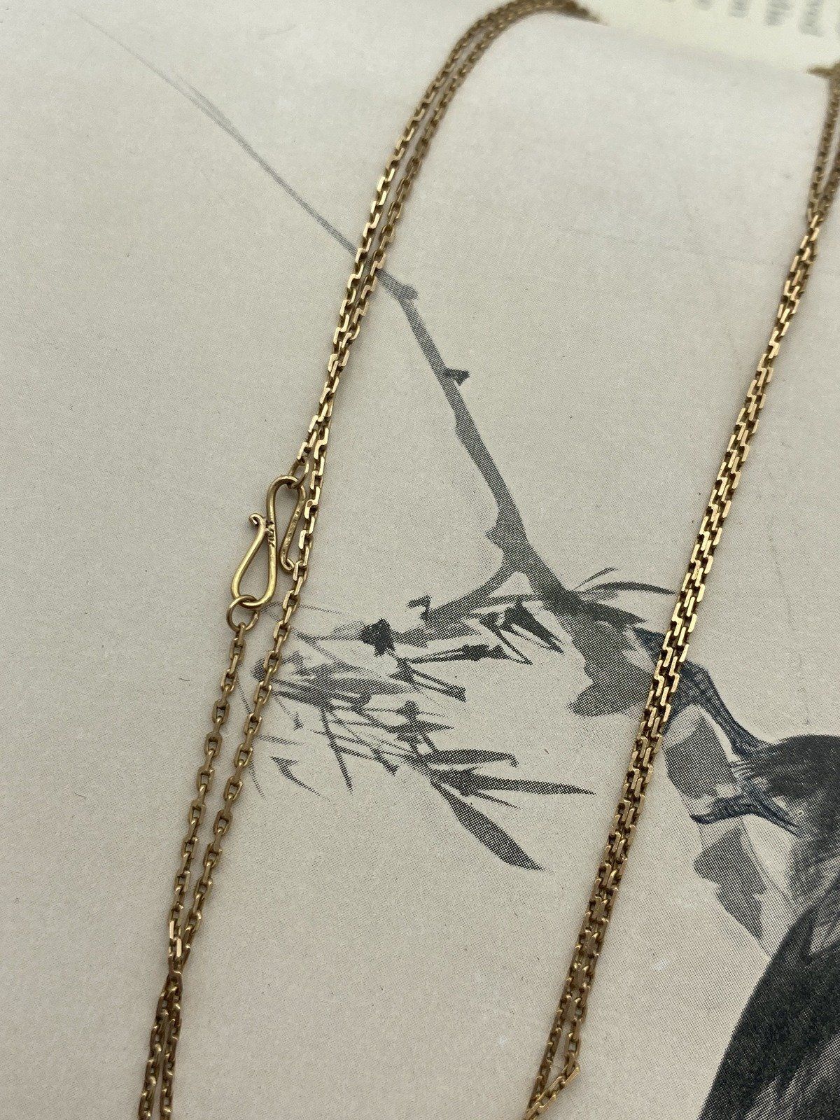 Fascinating 18k Gold Vintage c.1940/50s Oriental Fan + Koi Necklace w 27L Specialty Link Original Chain 6
