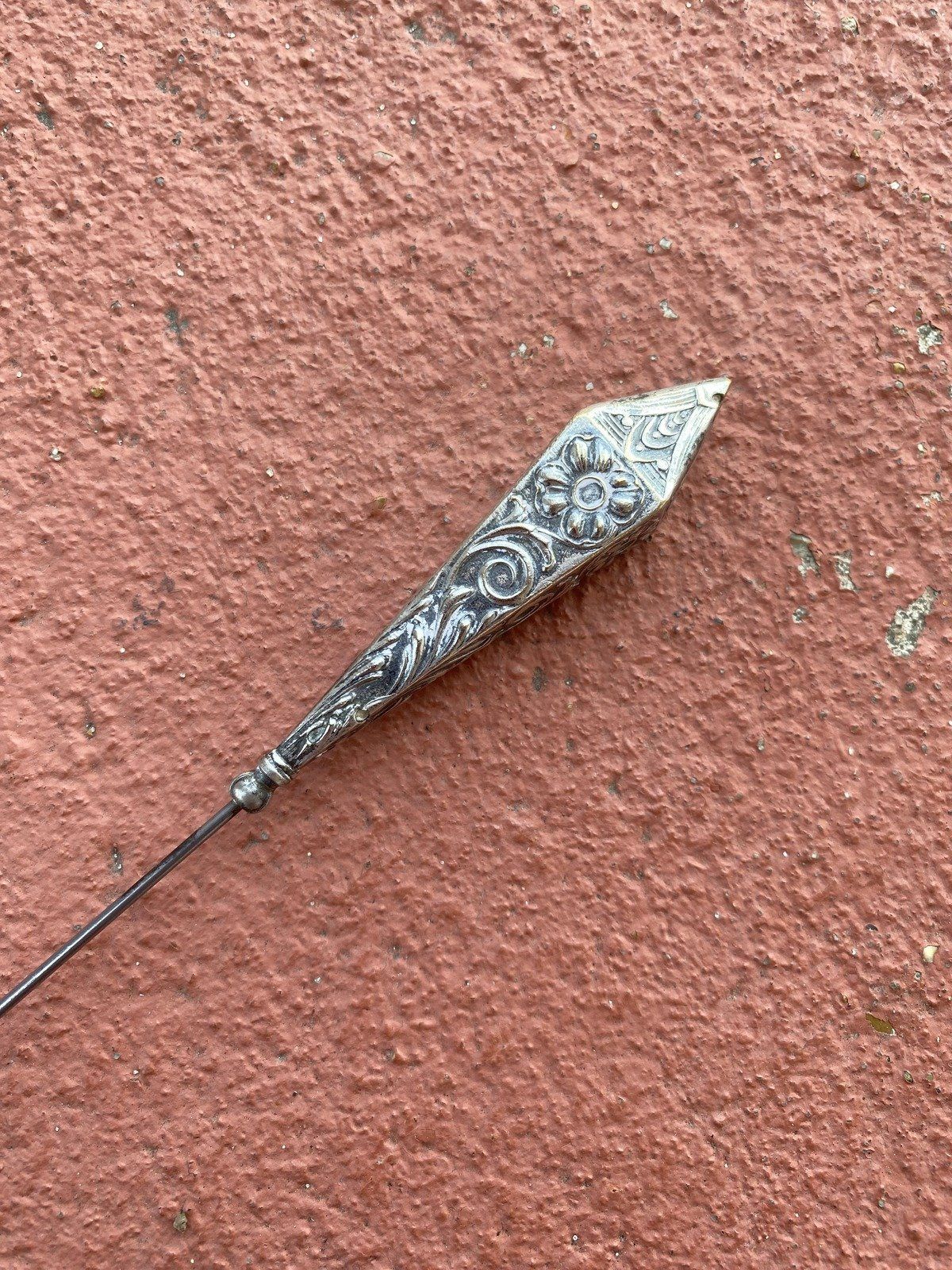 Antique Edwardian Sterling Silver Chased Prism 14.5 Hat Pin 5