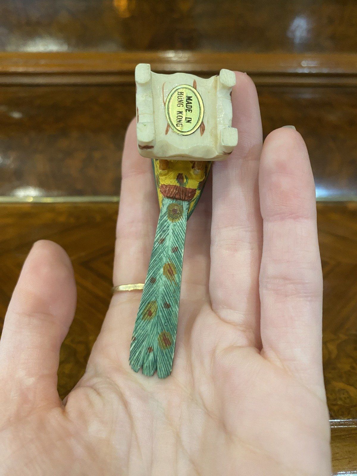Chinese Carved Bone Colorfully Hand Painted Bird Sculpture 3