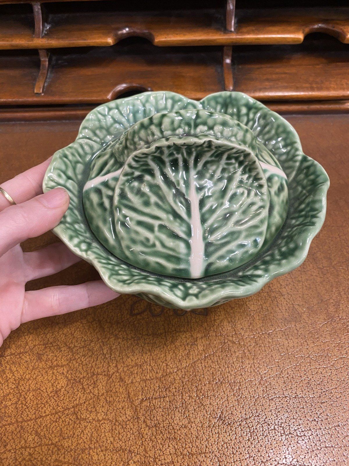 Bordallo Pinheiro Portugal Majolica Mini Lidded Cabbage Serving Bowl 6 4