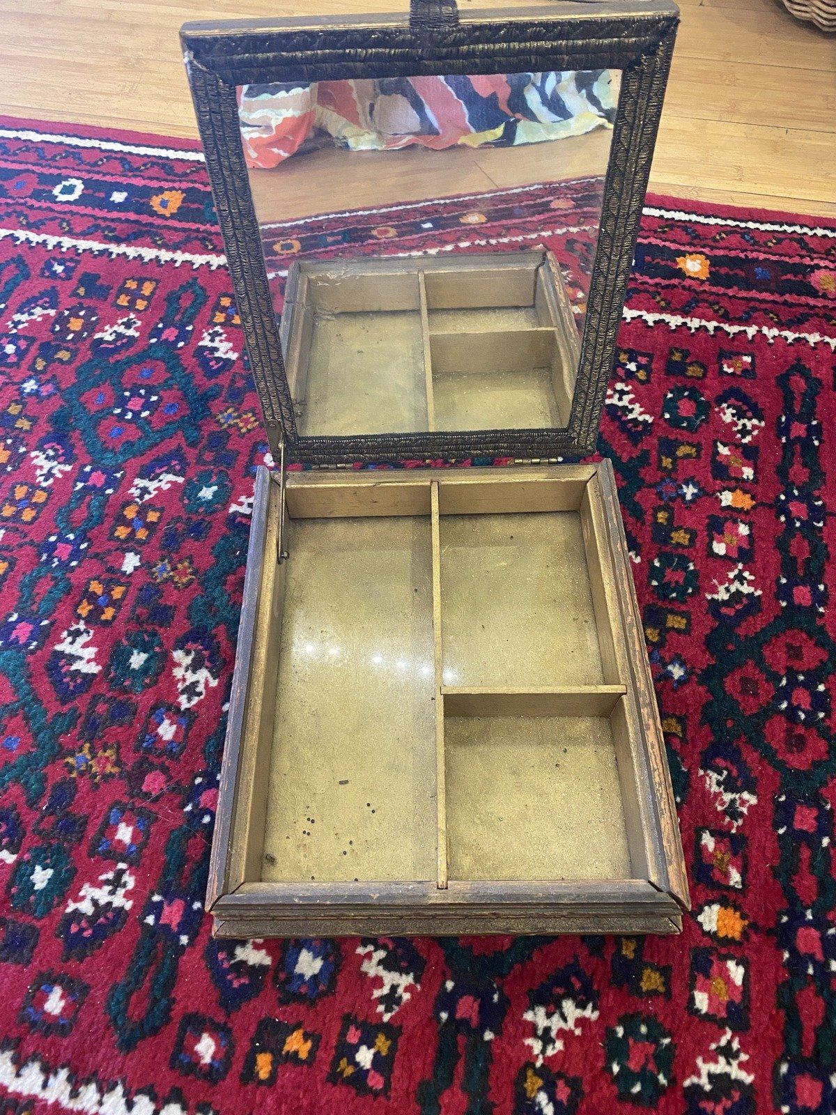 Wooden Litho Framed Lift Top Mirrored Letter\Jewelry Box 2