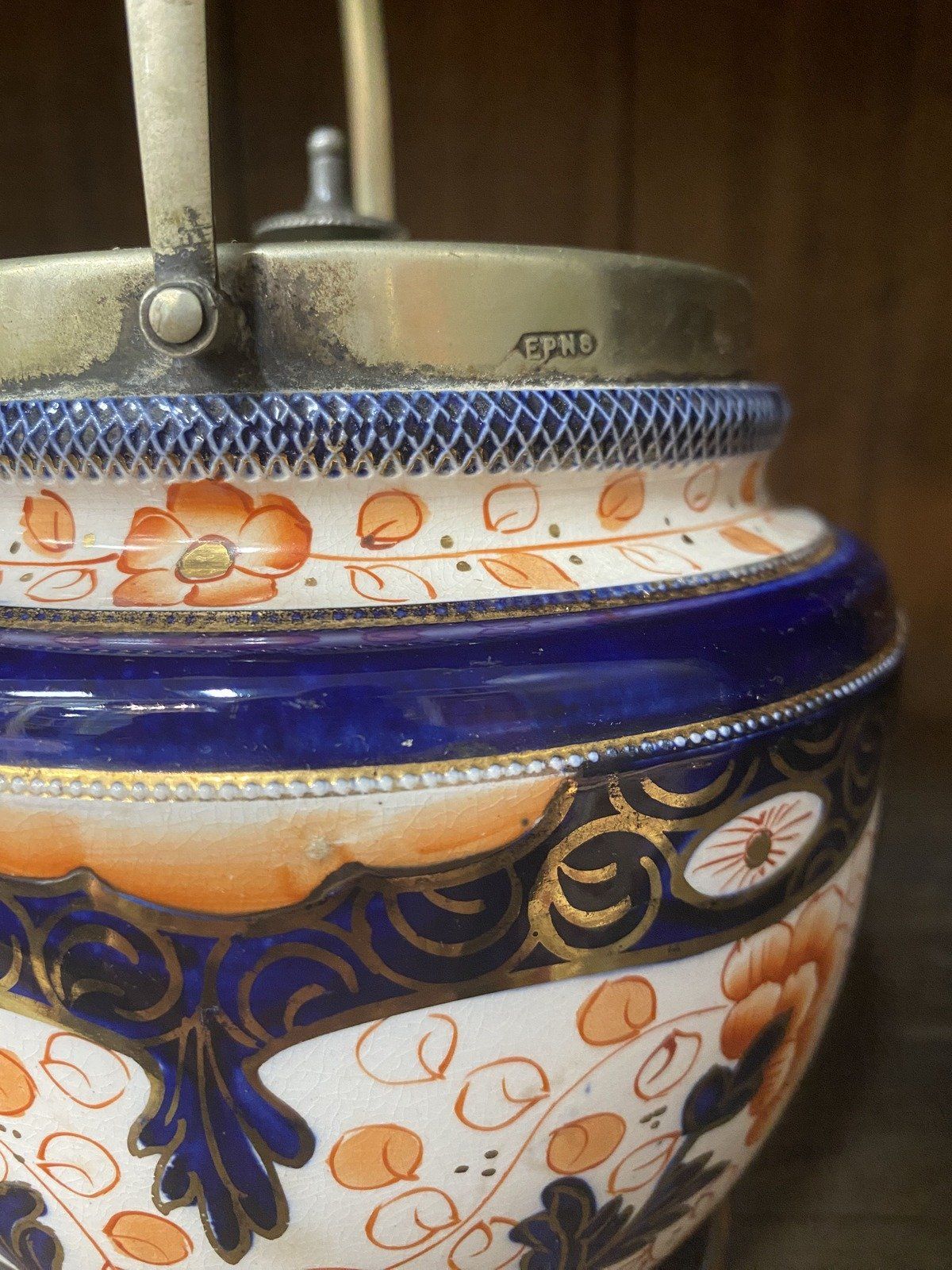 Antique Stamped William Wood Co. Imari Style Oriental Biscuit Barrel Kitchen Jar 3