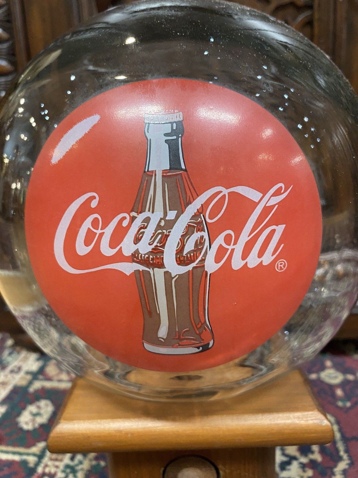 Vintage Coca-Cola Wood Base + Glass Orb Gumball Machine 2