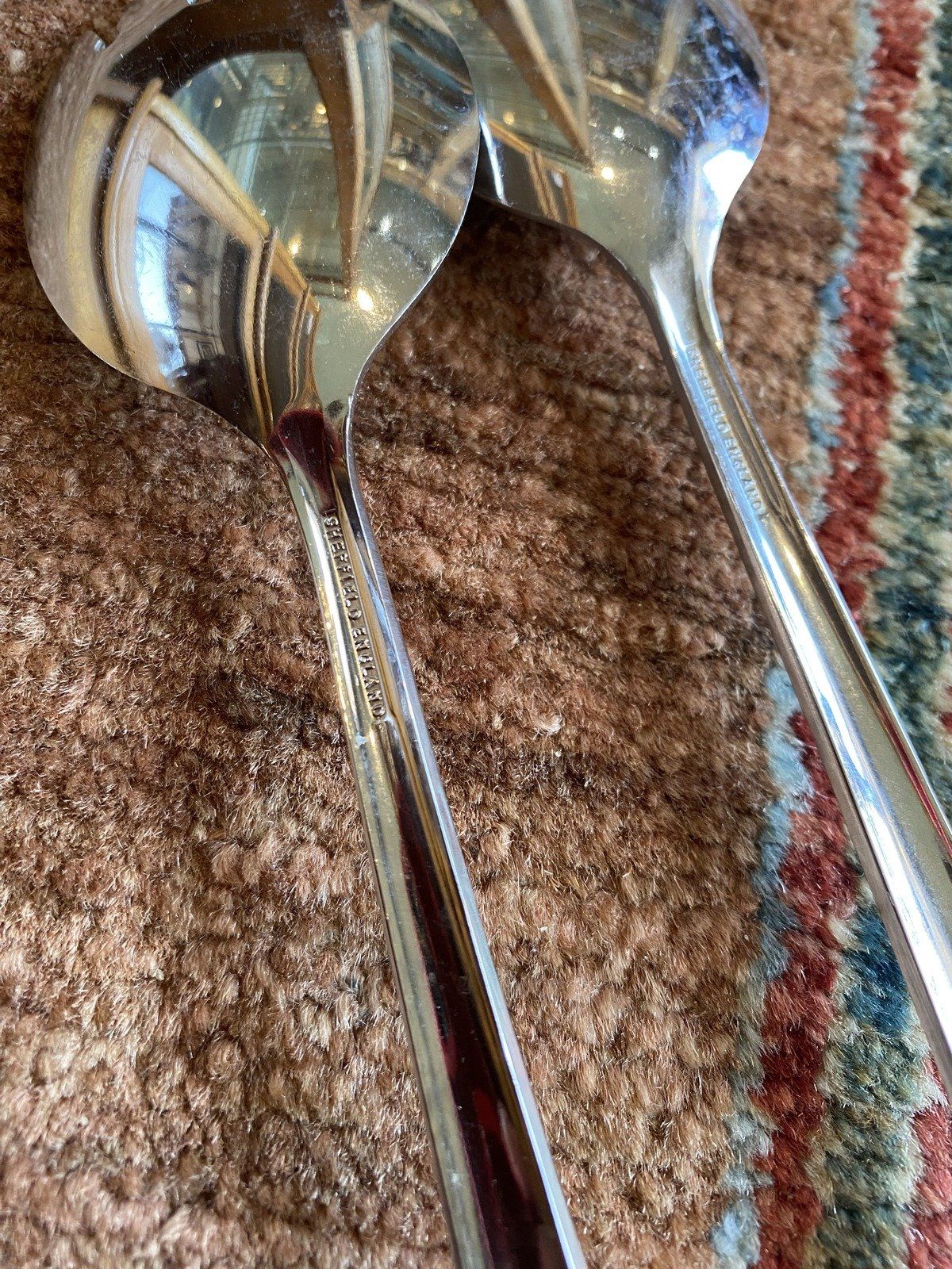 English Botanical + Gilt Porcelain Handle Serving Utensil Set 4