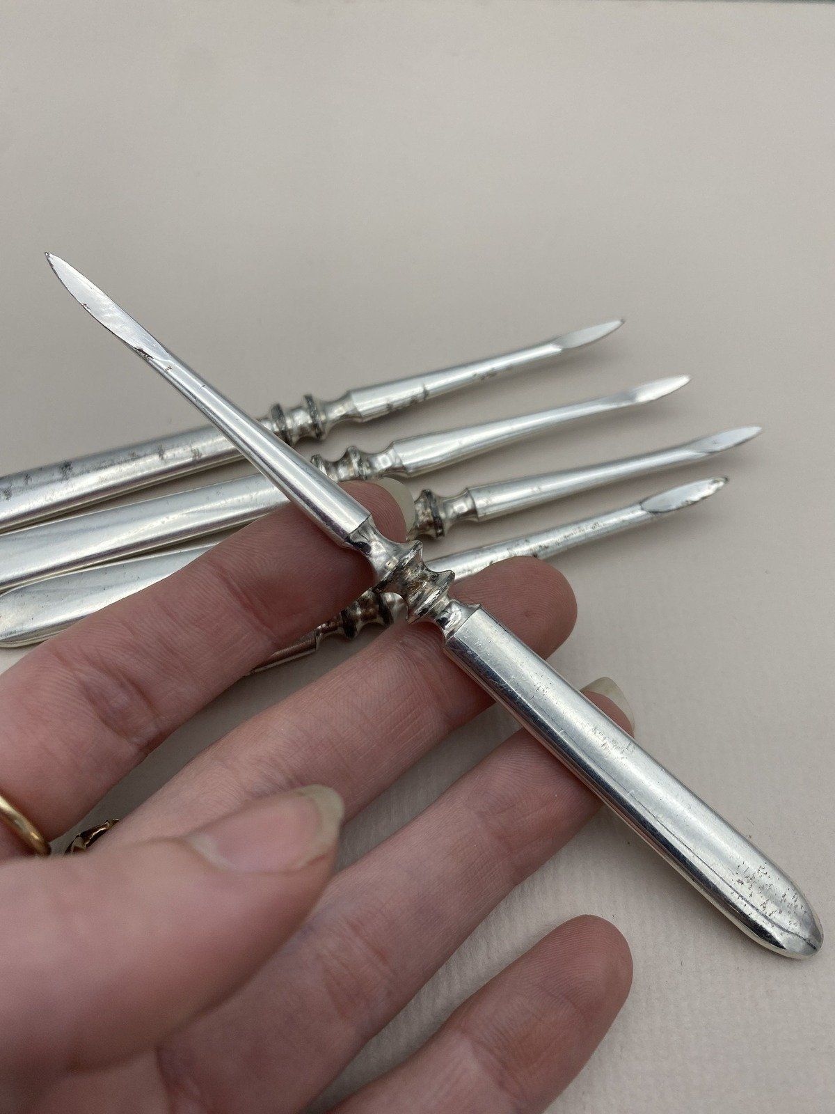 Minimalistic Set of 5x Silver Plated Olive Pit/Nut Pits 3
