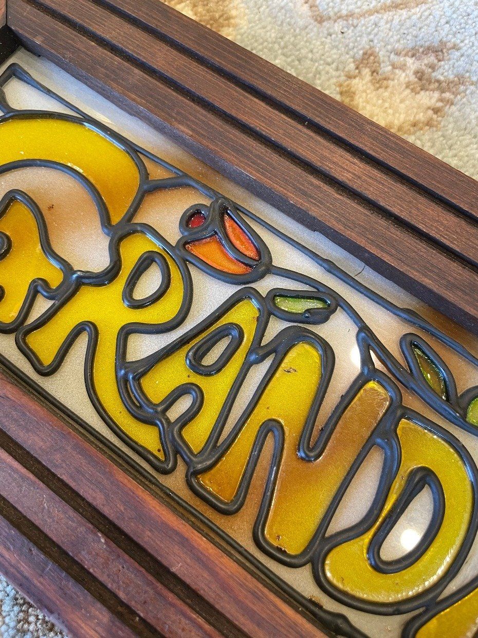 Vintage Wooden Framed Grandma Stained Glass Pane 2