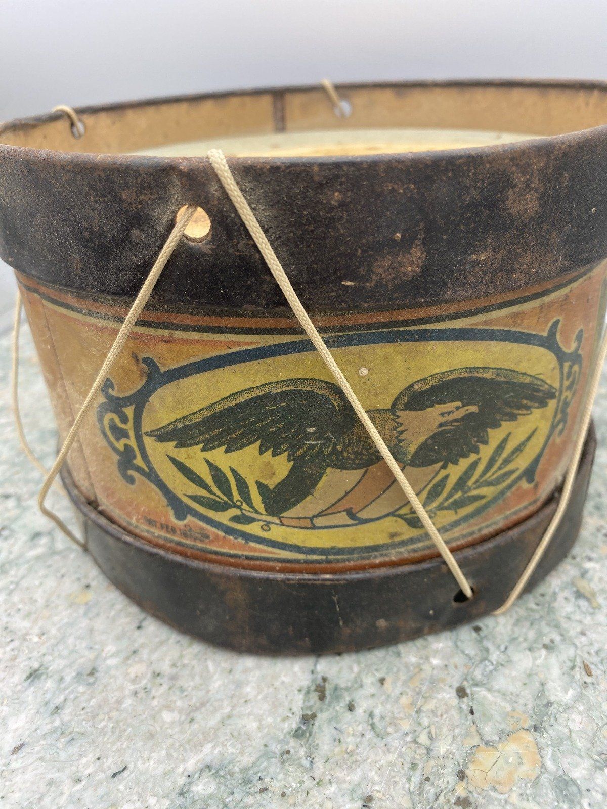 RARE Early 1900s Tin Patriotic Boy Scout Drum + Sticks PAT.c.1855 3