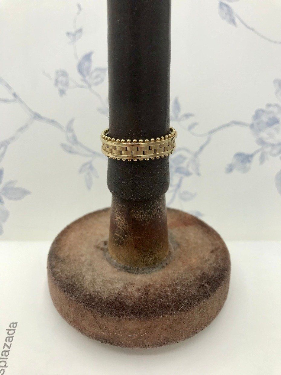 14k Gold Stacked Center Ring Band w Granulated Edge 3