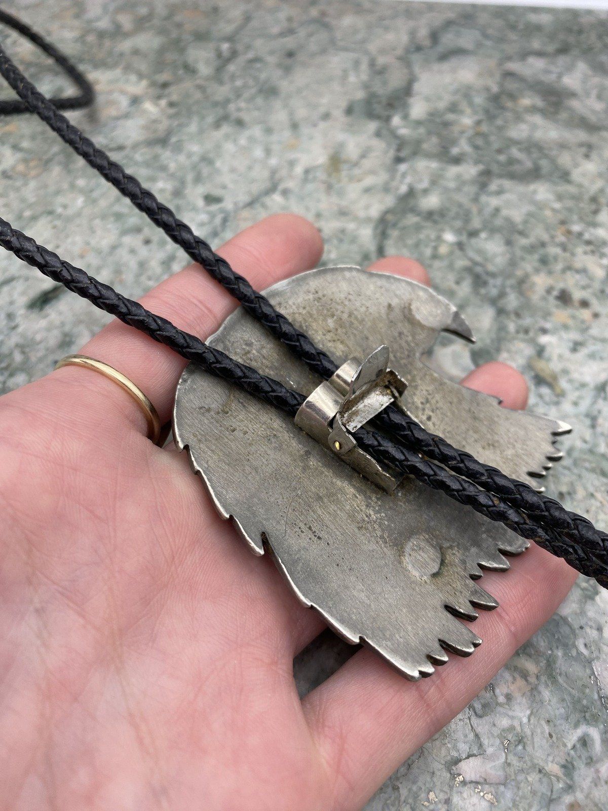 Vintage Large Silver Plated Eagle Carved Bolo Tie Necklace 8