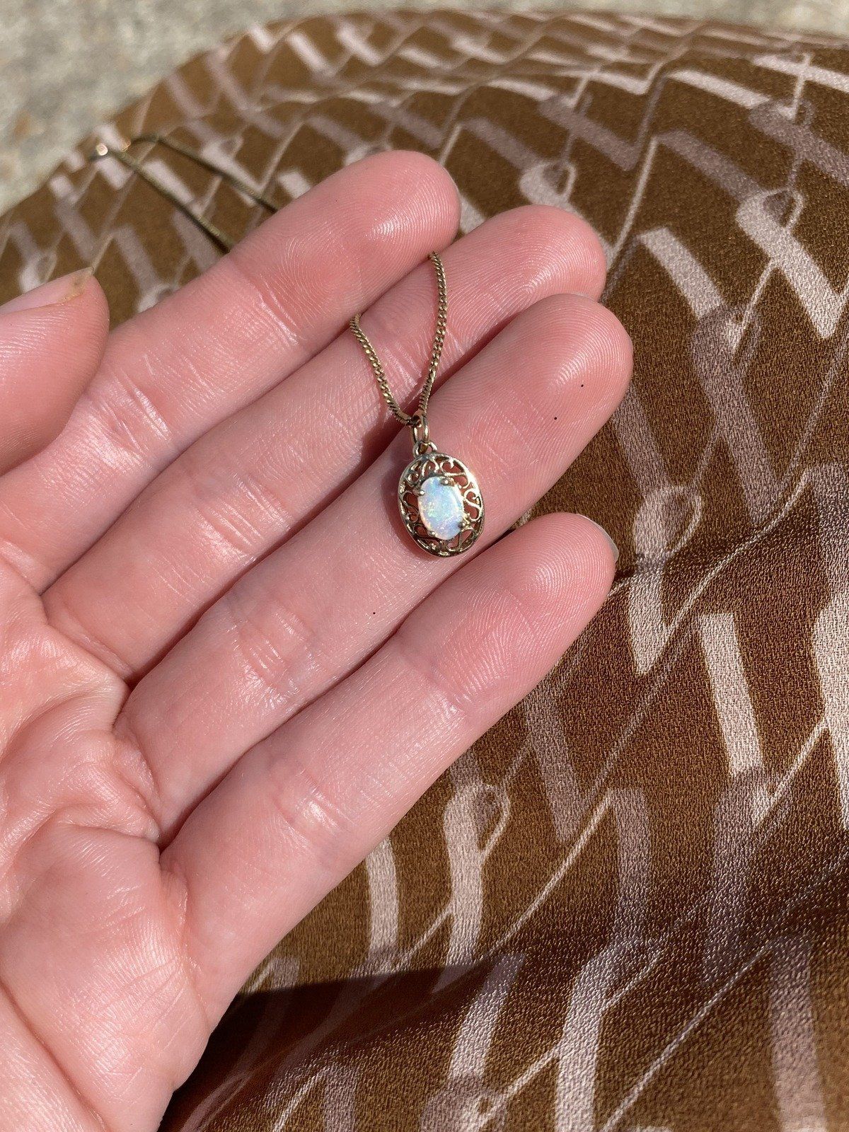 10k Gold Genuine Opal Filigree Set 16L Drop Necklace on 14k Gold Chain 8