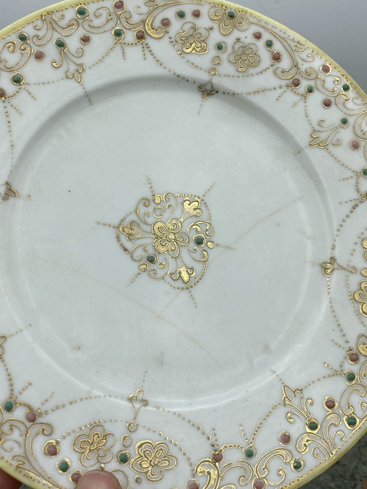 Pair of Hand Painted + Gilded Enamel Garland Japanese Plates 3