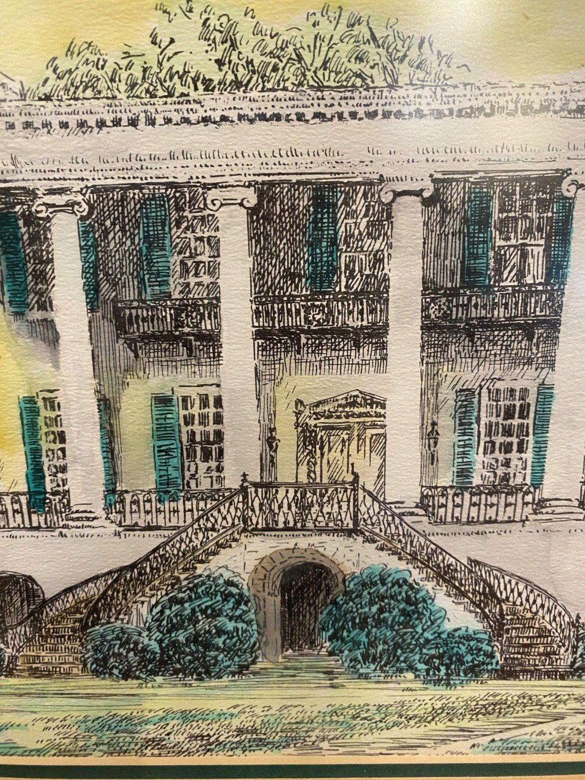 Classical Mississippi Style Historical Home Colorized Pencil Drawing 3