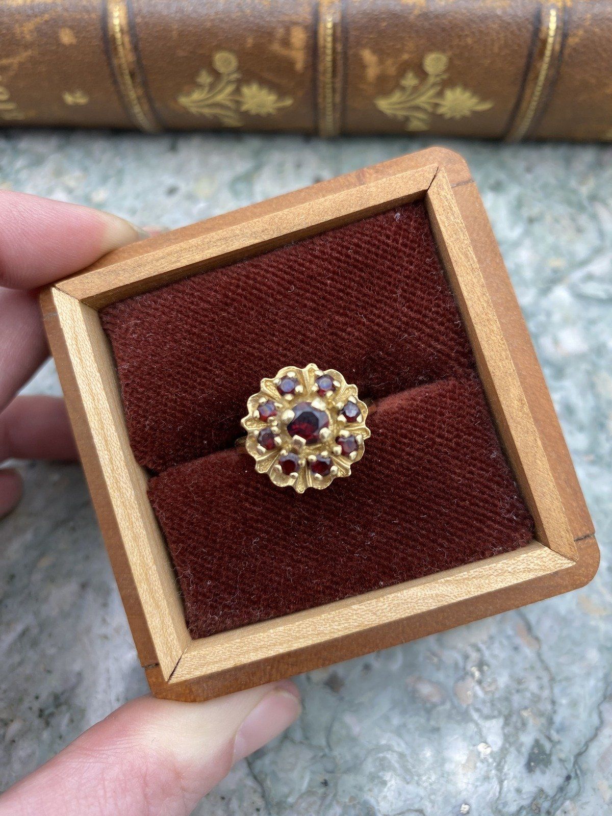 Vintage c.1950s/60s 14k Gold Garnet Flower Cluster Ring #2838 3