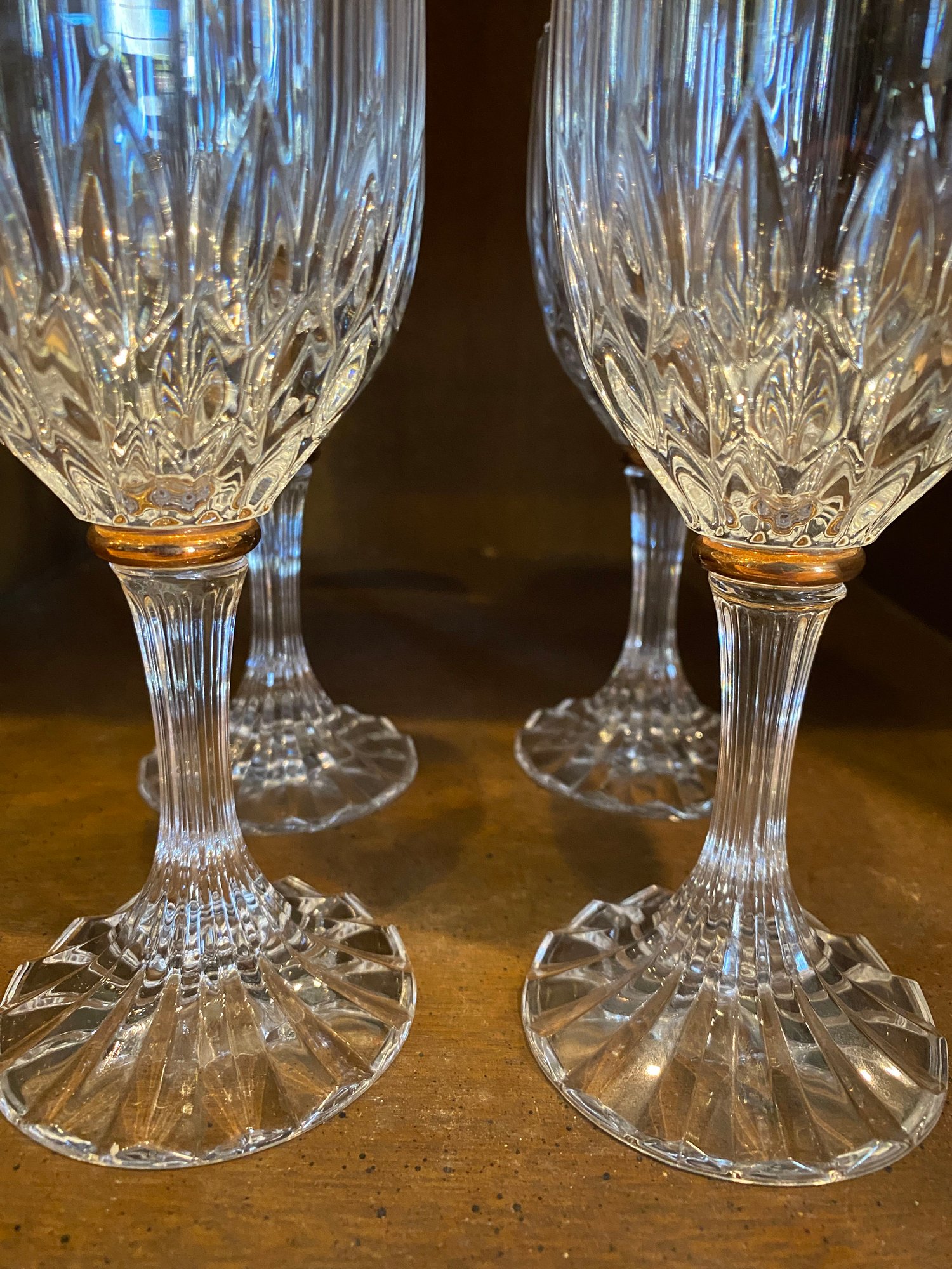 Set of 4 French D'Arques-Durand Gold Wafer Stem Water Glasses 2