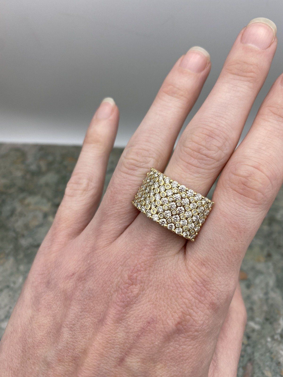 Stunner 14k Gold Wide Pave Diamond Ring Cuff Band 6