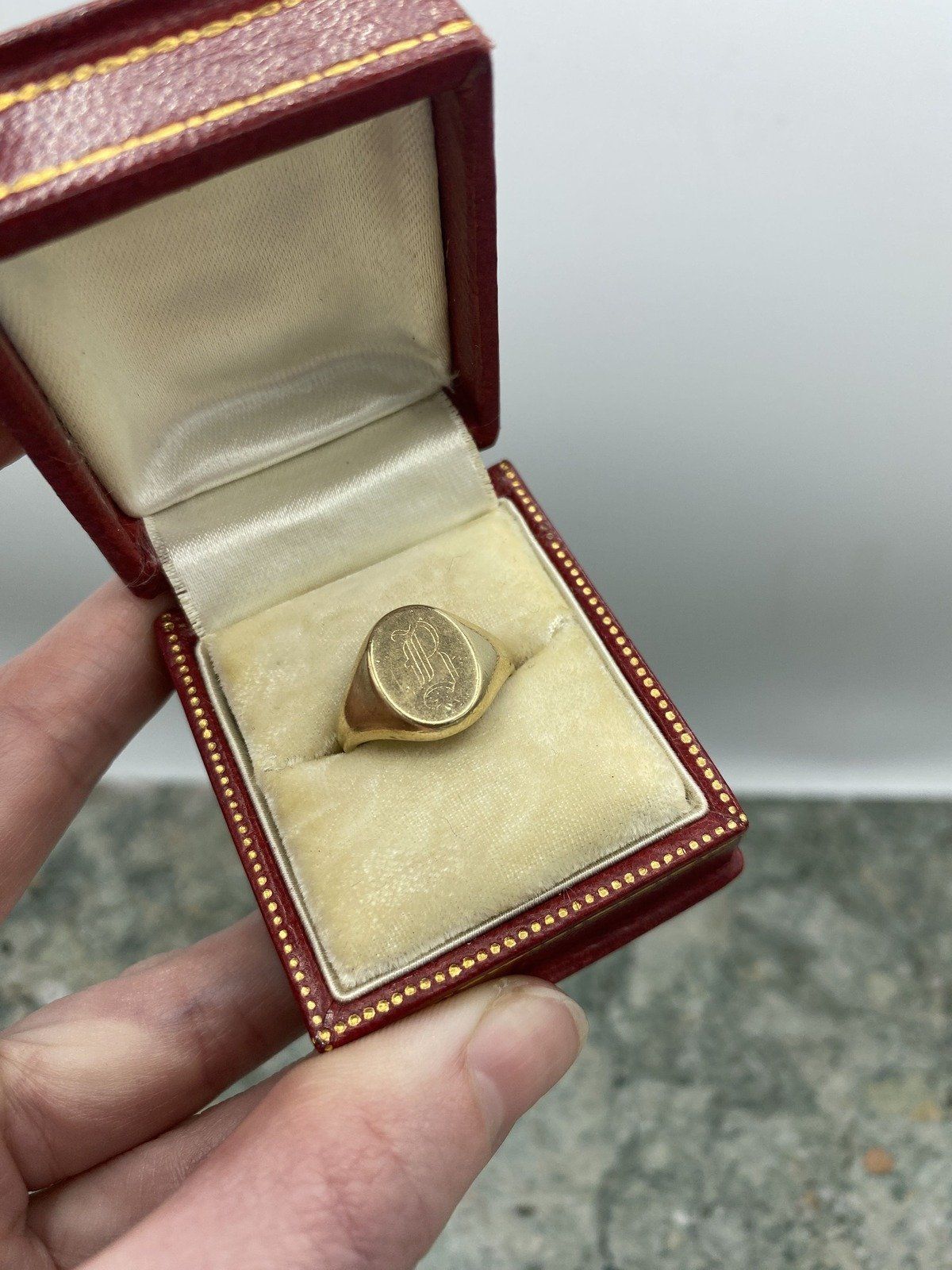 Vintage 10k Gold Old Script B Signet Ring 2