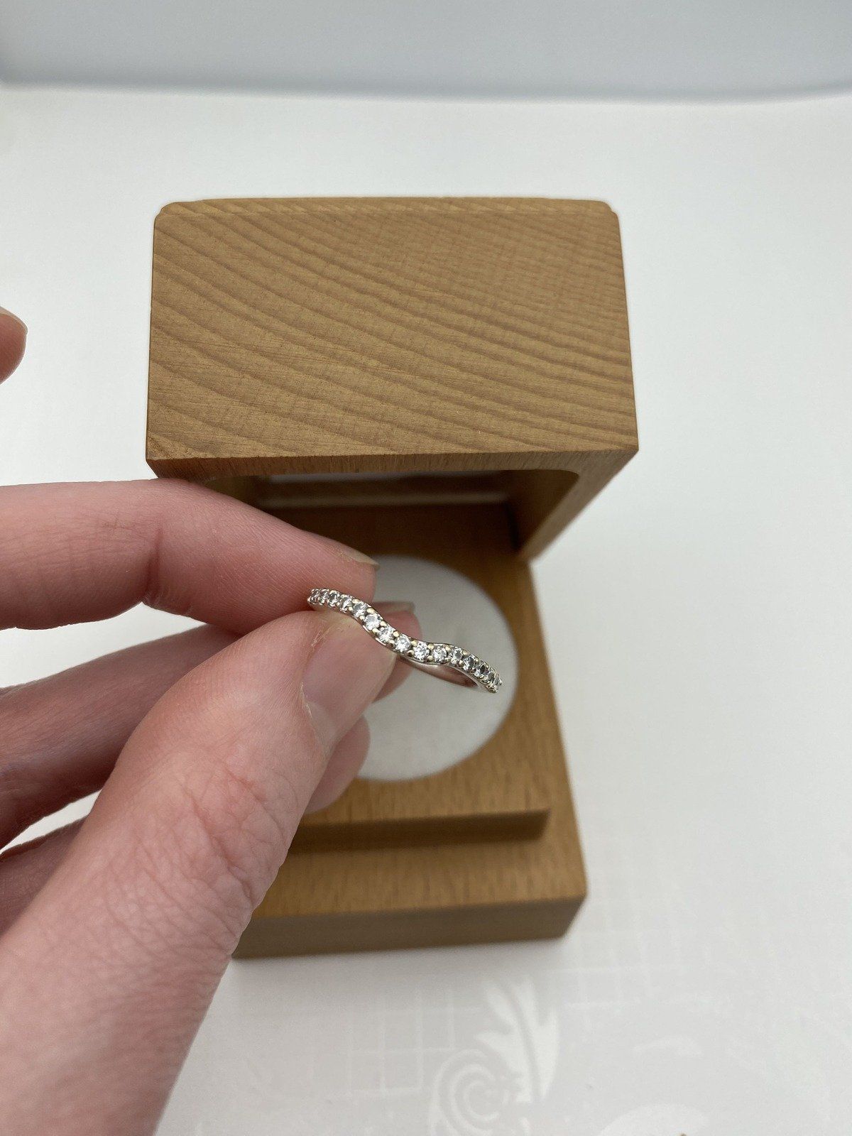 14k White Gold Pave Diamond Ring Guard w Rounded Dip 11