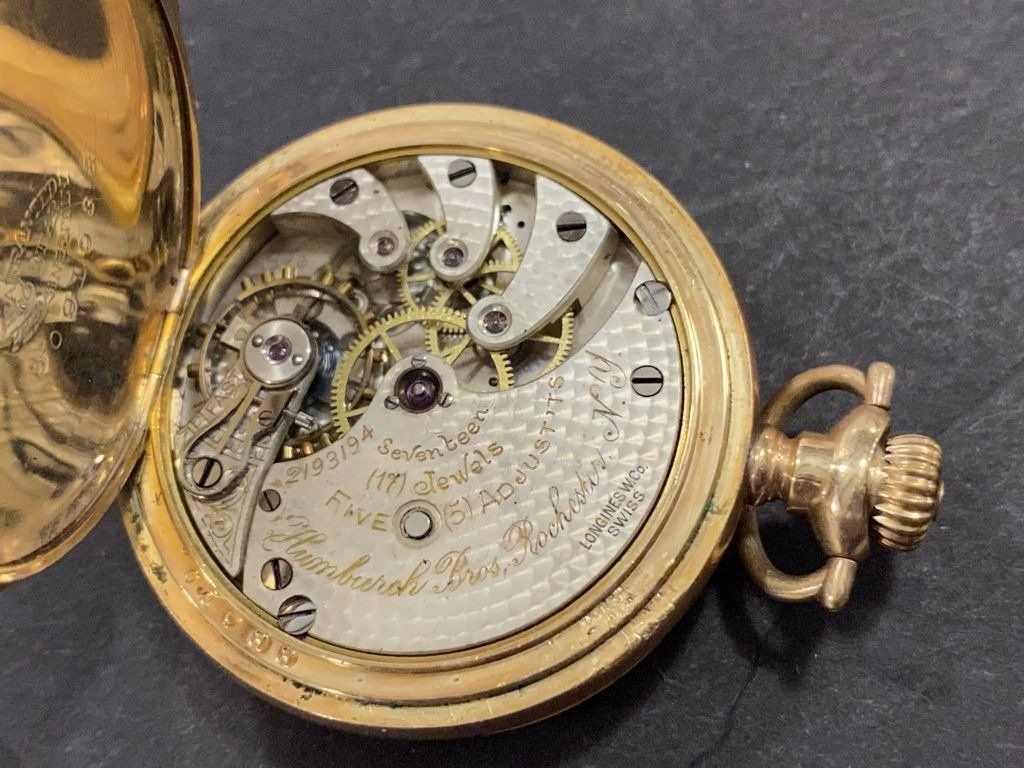 Humburch Bros Watch Co. Pocket Watch w Woodgrain/Damascus Etching 4