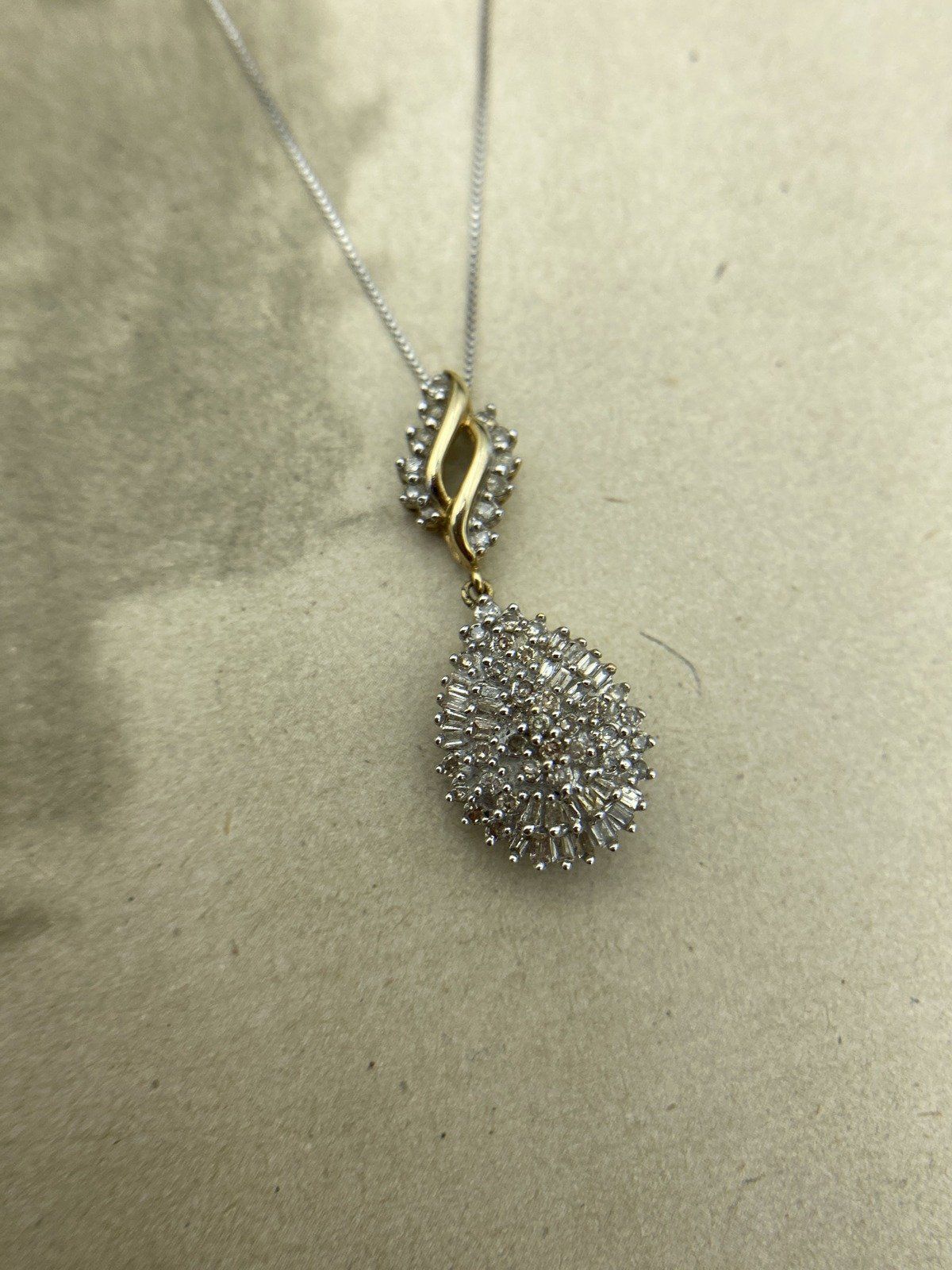10k Dual Gold Diamond Cluster Drop Bail 18L Necklace #2212 3