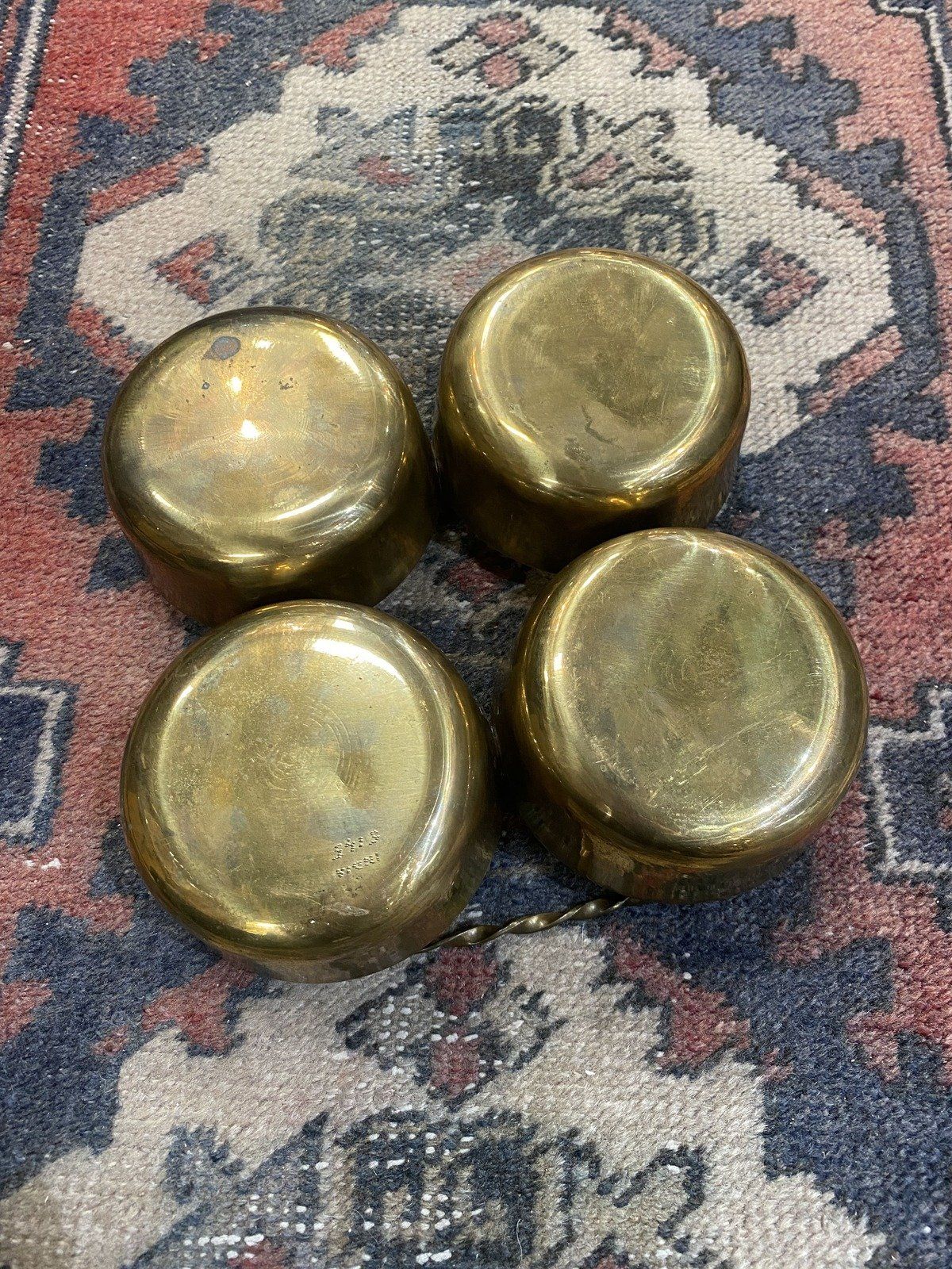 Vintage India Made 4x Vessel Brass Chopala Spice/Incense Dish w Handle 8