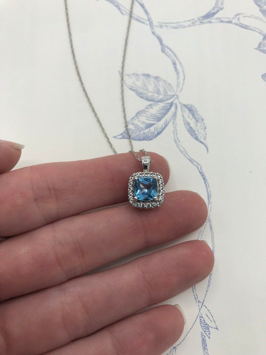 Sterling Silver .925 Blue Topaz + CZ Crowned Necklace 2