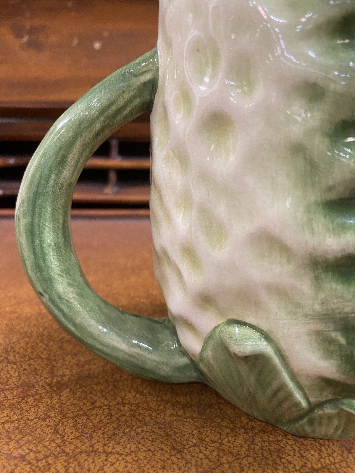 Vintage San Marco Majolica Pea Pod Drink Pitcher 6.75 6