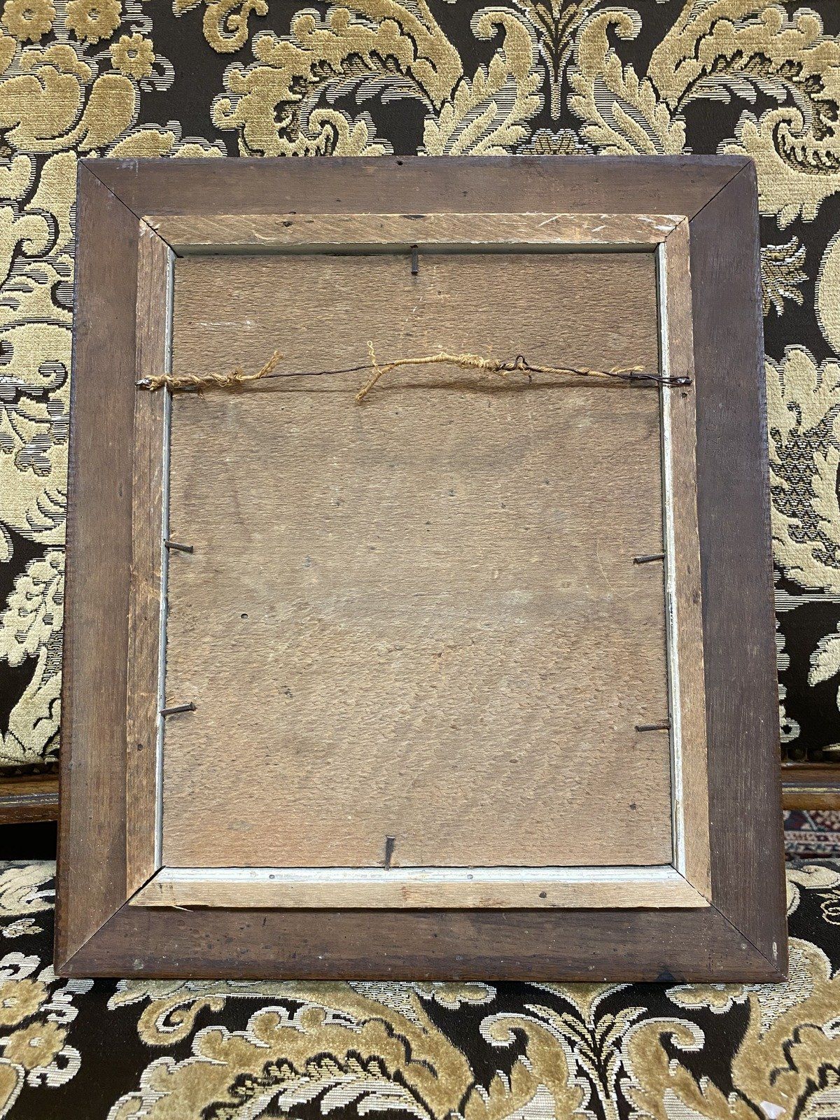 c.1890 Graphite + Printed Hand Detailed Portrait of Man in Deepwell Gilt Frame 14X12 9