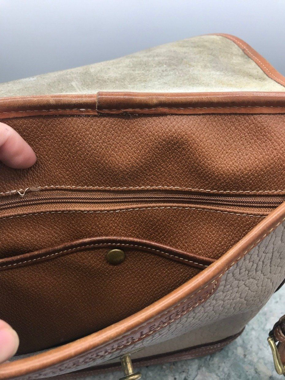 Vintage Genuine Leather Dooney + Burke Grey/Camel Bucket Crossbody 4