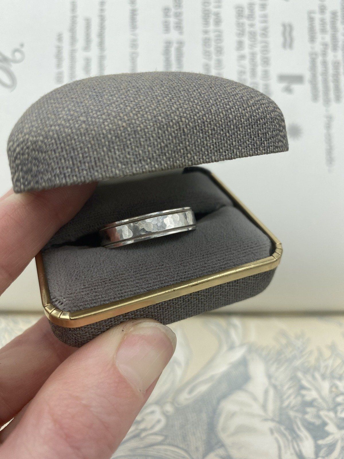 Men's 14k White Gold Hammered + Textured Edge Weighty Wedding Ring Band 2