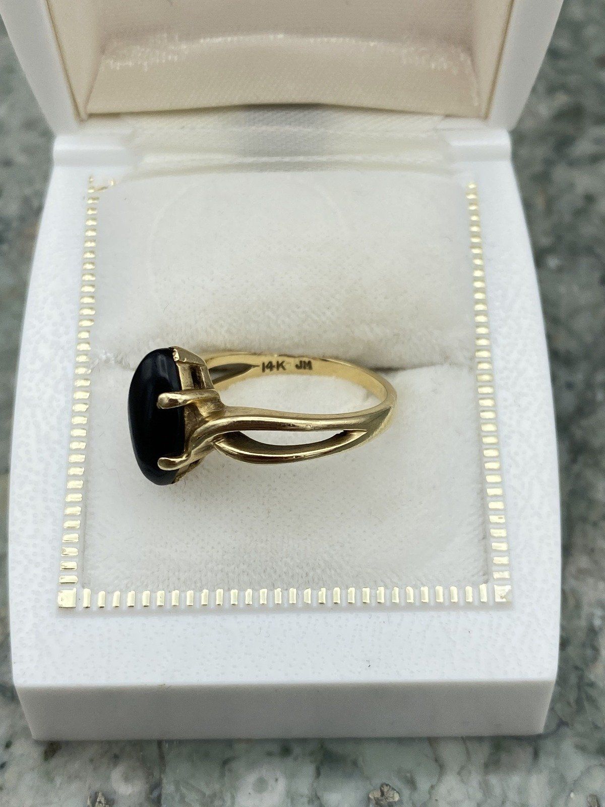 14k Gold Marquise Polished Black Onyx Navette Ring w Flared Shoulder 4