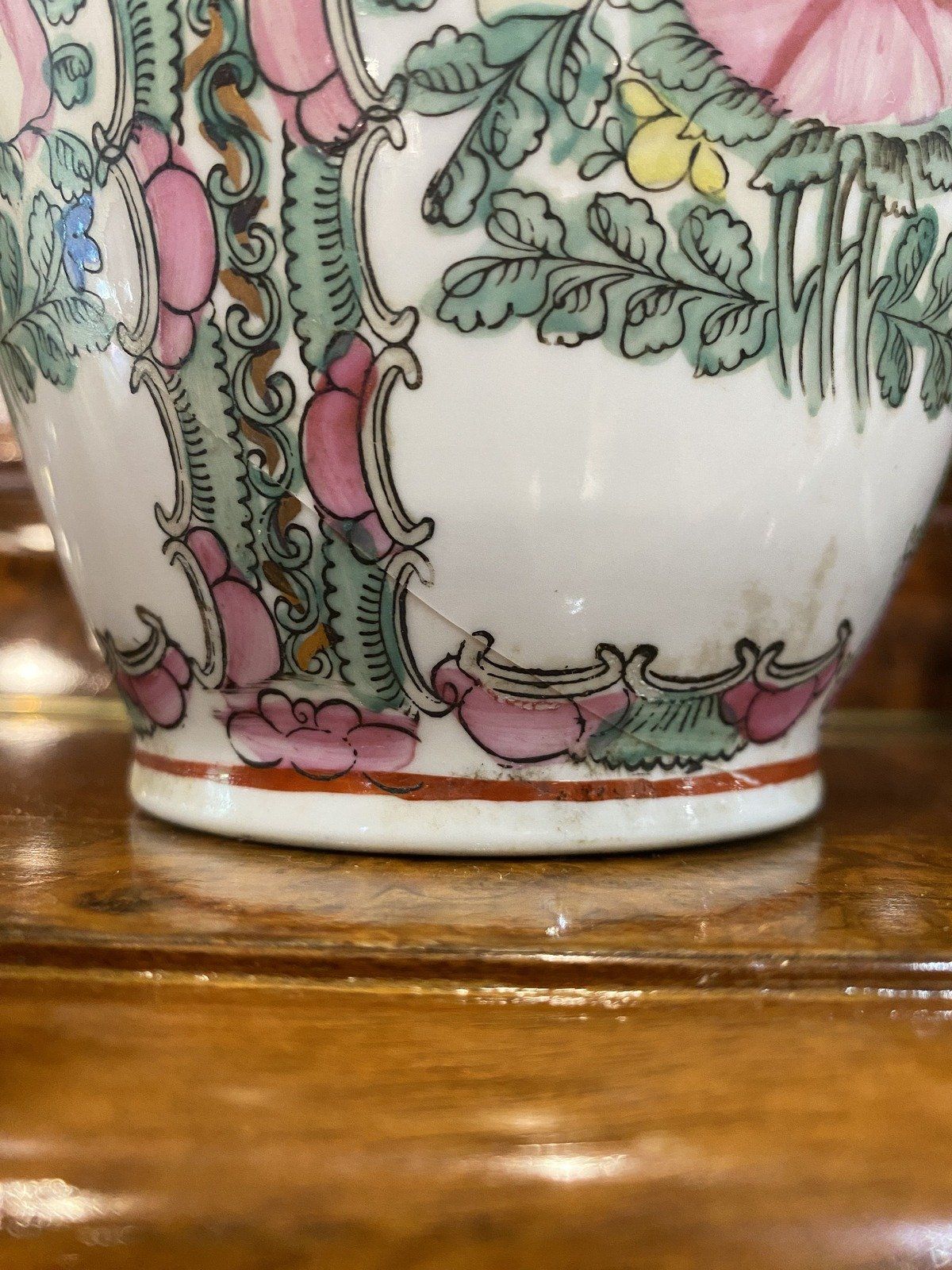 Pair of Vintage Rose Famille Oriental Vases 13h 10
