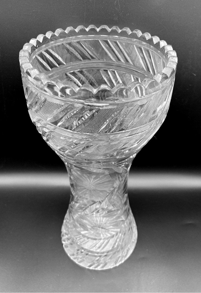 12 Cut Crystal Floral etched Vase