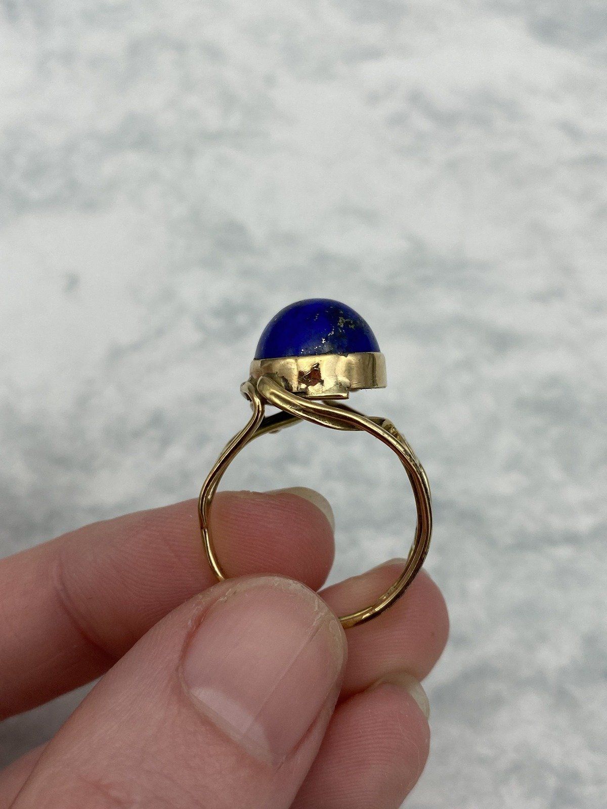 Vintage 14k Sculptural Lace Lapis Lazuli Polished Statement Ring 11