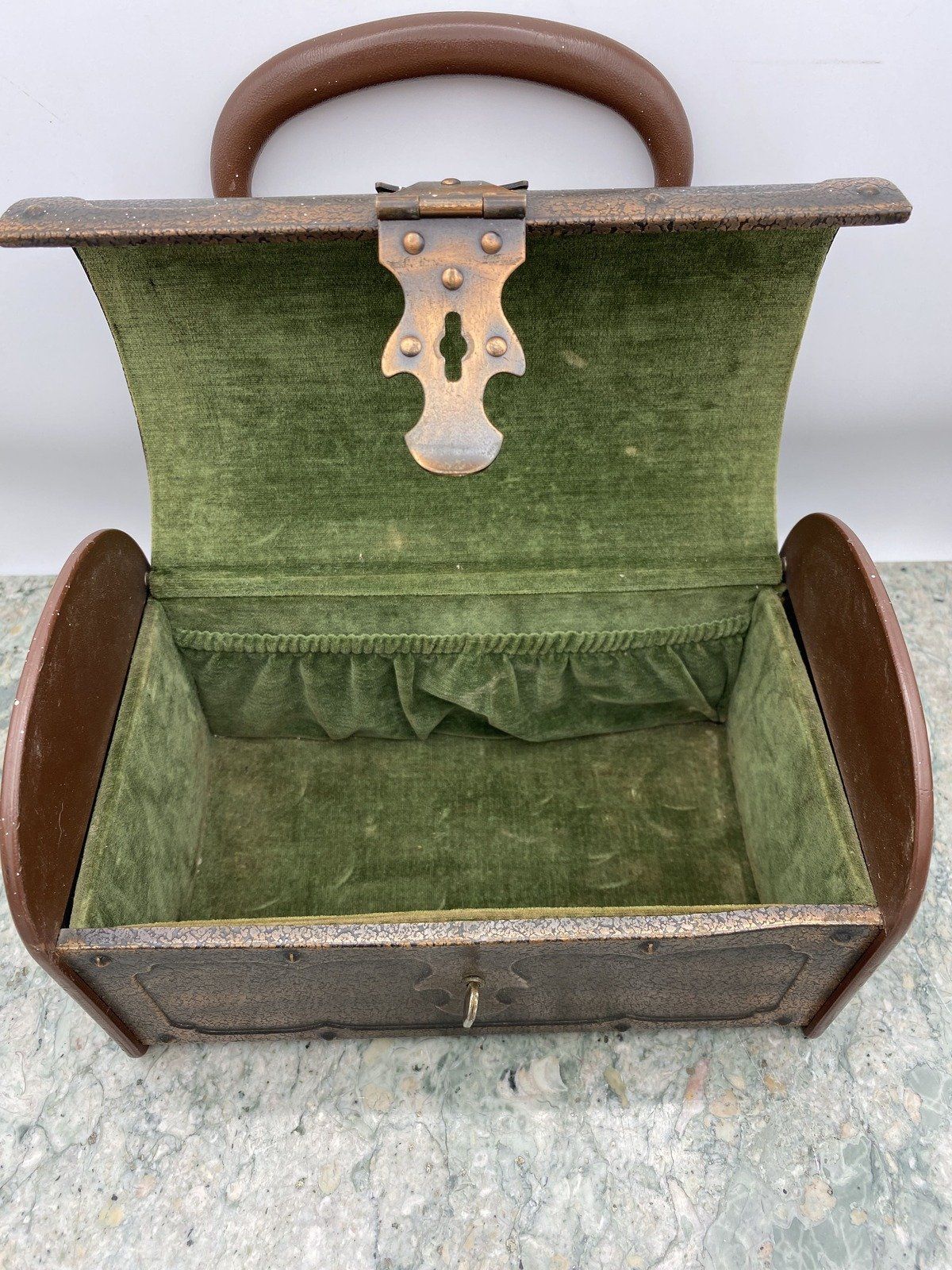 Copper Tone Chest w Forest Green Interior 2