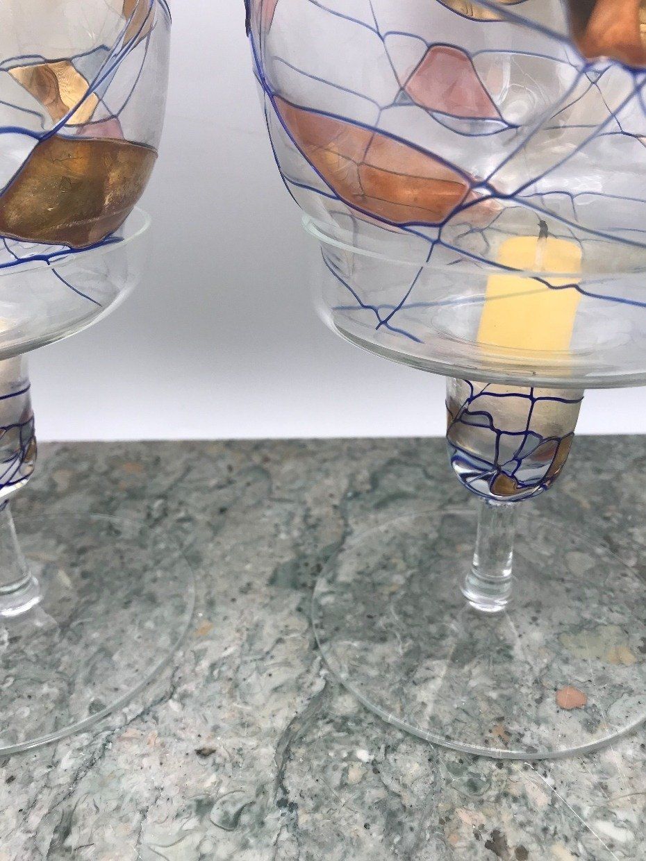 Pair Mouth Blown Glass Hurricane Glove Candle Holders 4