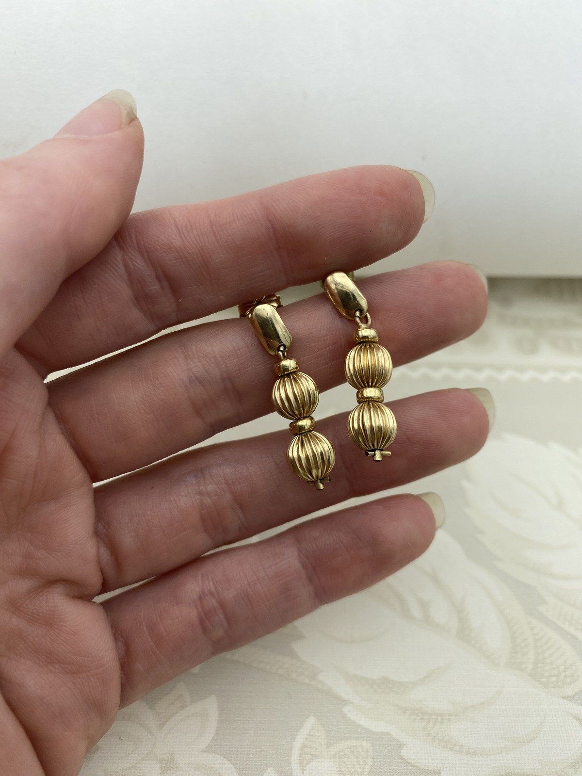 14k Gold Fluted Sphere Drop Earrings 2