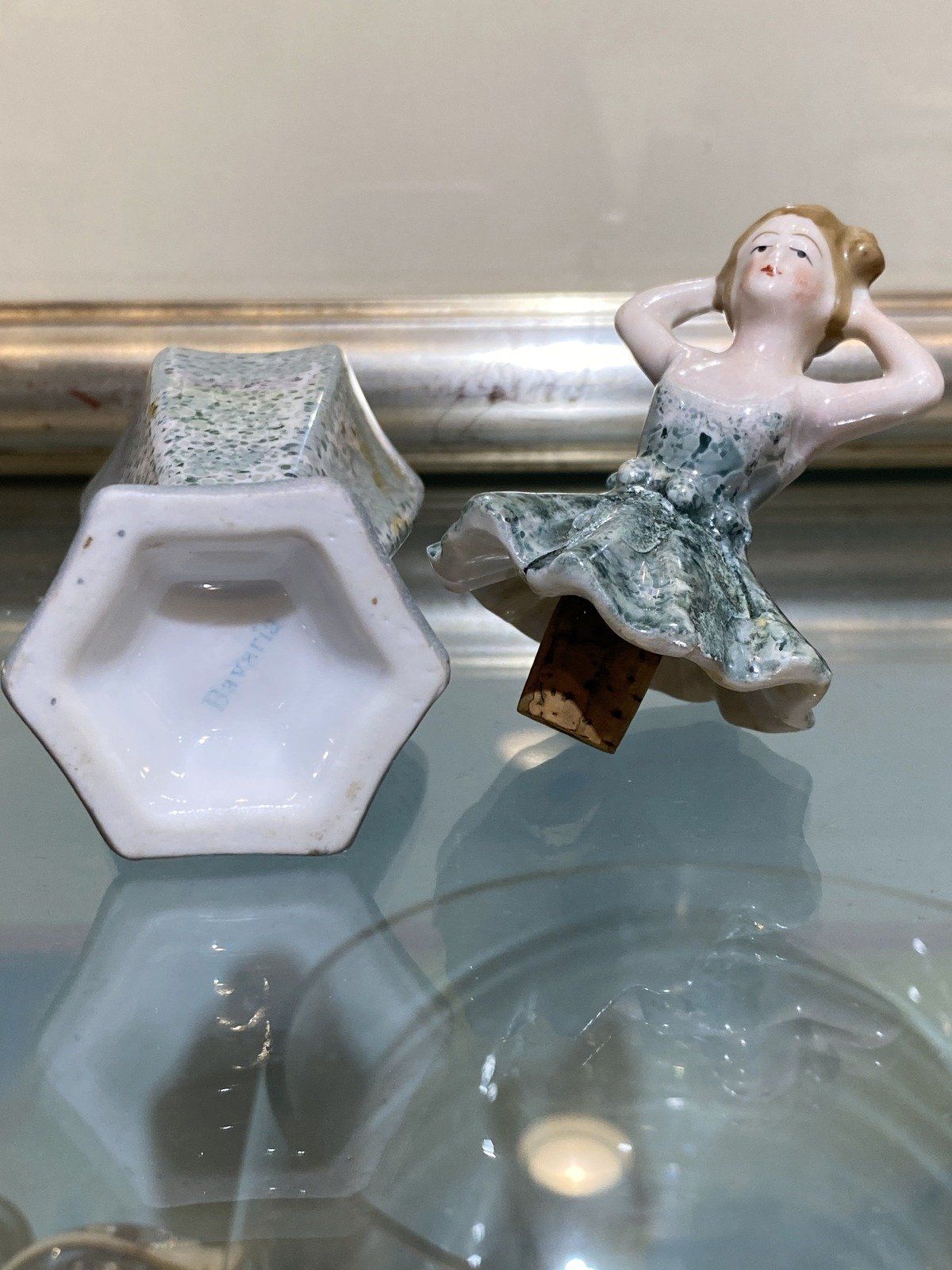 Bavaria Speckled Porcelain Lady Top Perfume Bottle 3