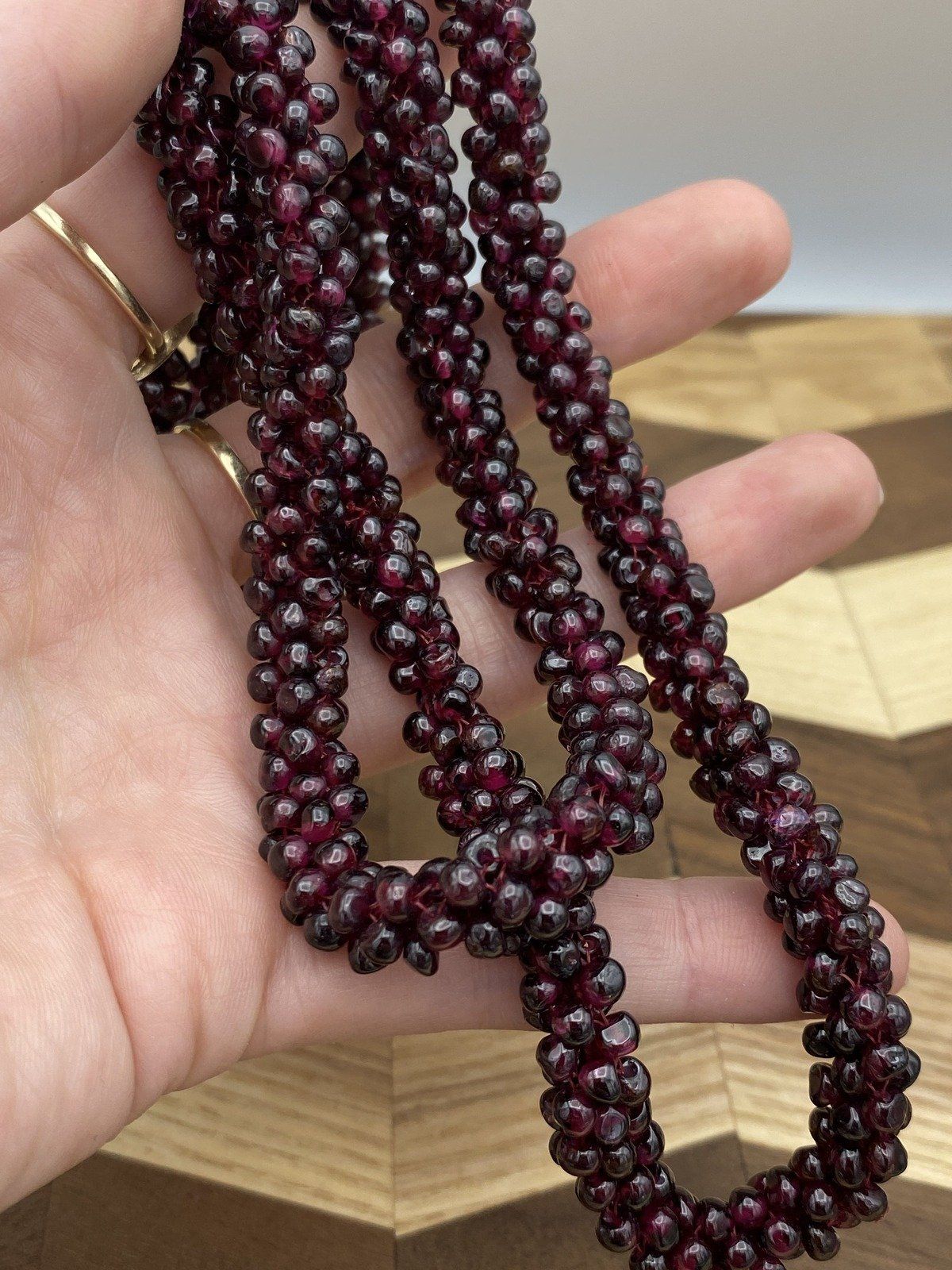 Long Woven African Garnet Bead Strand Necklace 3